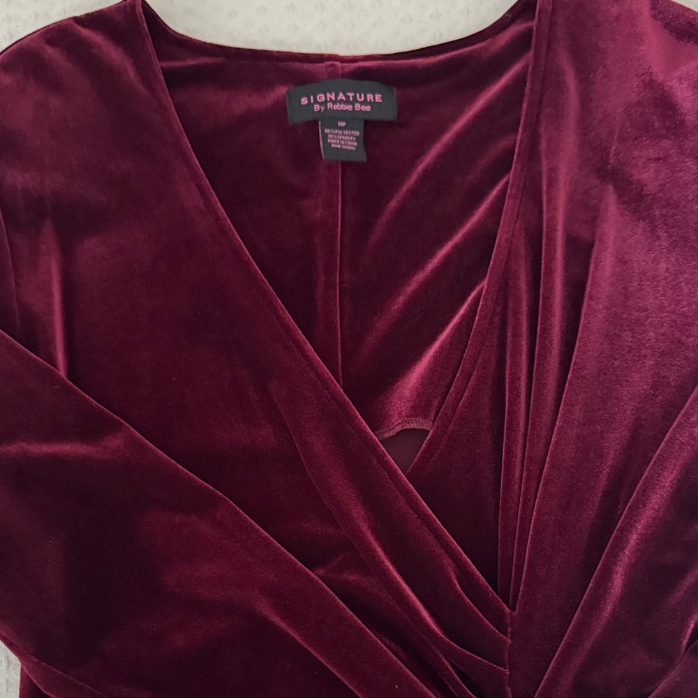 Signature by Robbie Bee Burgundy Velvet Wrap Dress